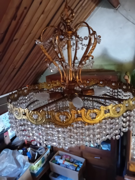 Image 1 of Lampadario antico, 5 strati, cristalli, 5 punti luce