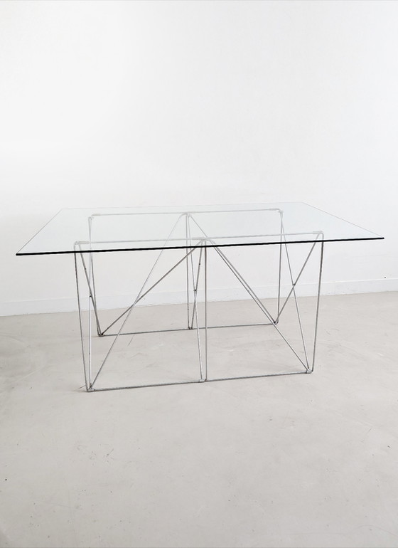 Image 1 of Foldable Steel & Glass Dining Table By Max Sauze 1970'S