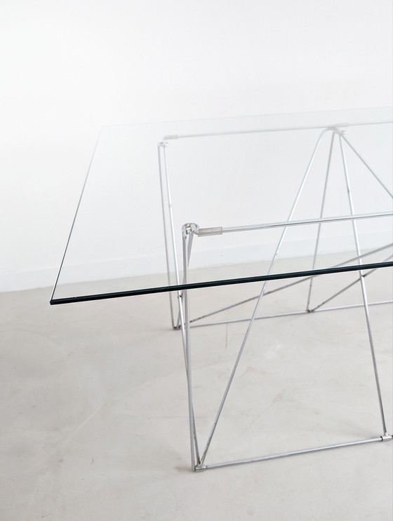 Image 1 of Foldable Steel & Glass Dining Table By Max Sauze 1970'S