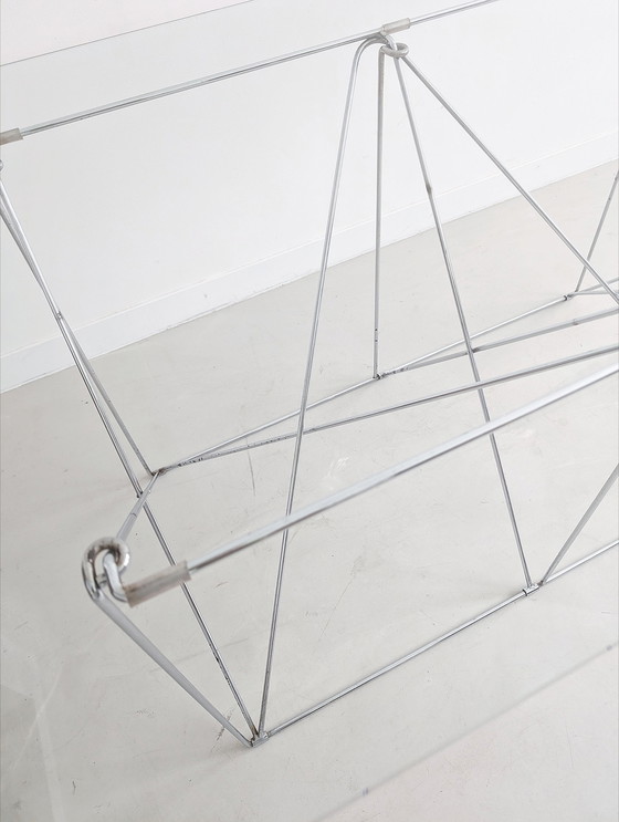 Image 1 of Foldable Steel & Glass Dining Table By Max Sauze 1970'S