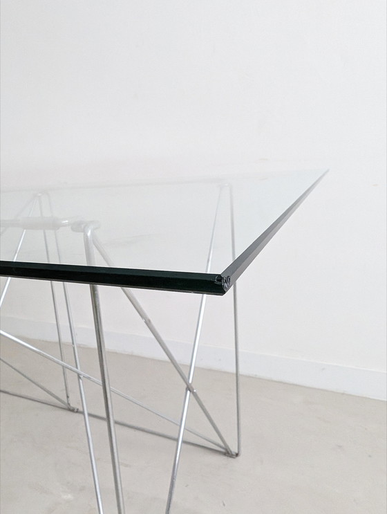 Image 1 of Foldable Steel & Glass Dining Table By Max Sauze 1970'S