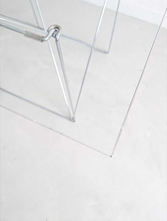 Image 1 of Foldable Steel & Glass Dining Table By Max Sauze 1970'S