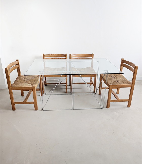 Image 1 of Foldable Steel & Glass Dining Table By Max Sauze 1970'S