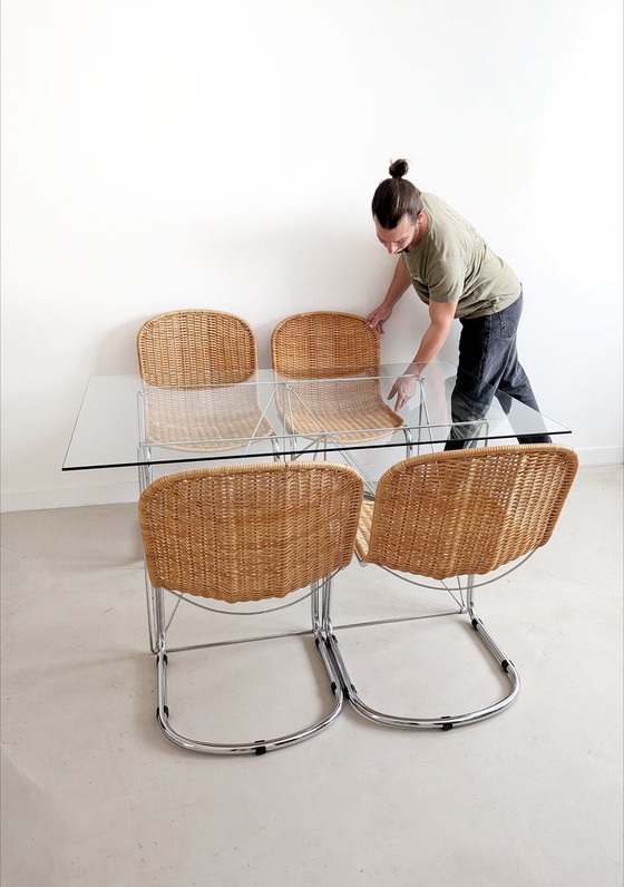 Image 1 of Foldable Steel & Glass Dining Table By Max Sauze 1970'S