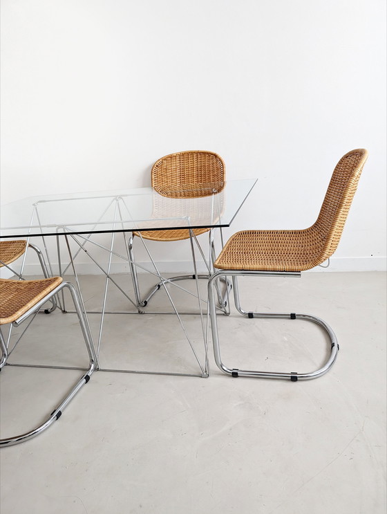 Image 1 of Foldable Steel & Glass Dining Table By Max Sauze 1970'S