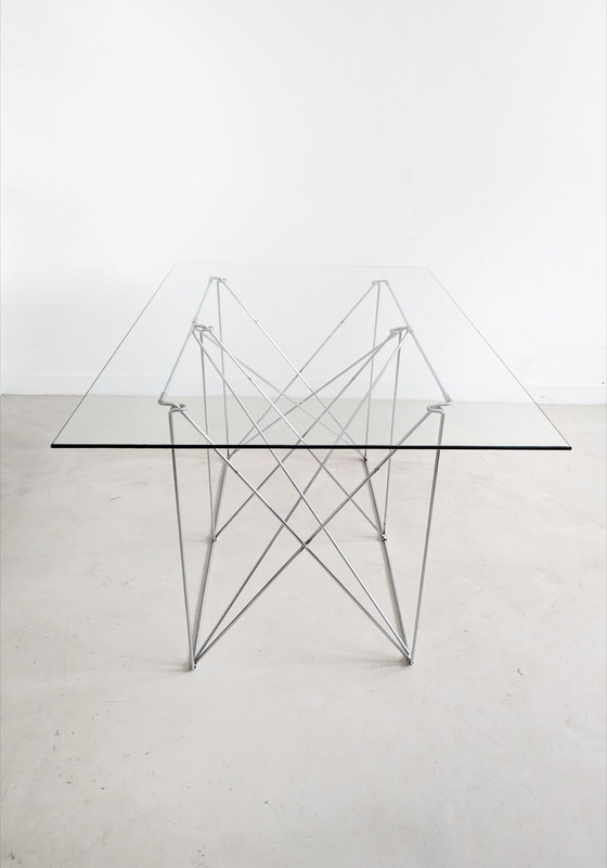 Image 1 of Foldable Steel & Glass Dining Table By Max Sauze 1970'S