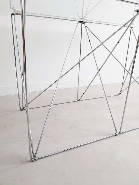 Image 1 of Foldable Steel & Glass Dining Table By Max Sauze 1970'S