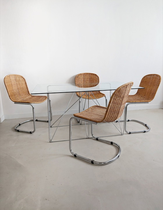 Image 1 of Foldable Steel & Glass Dining Table By Max Sauze 1970'S