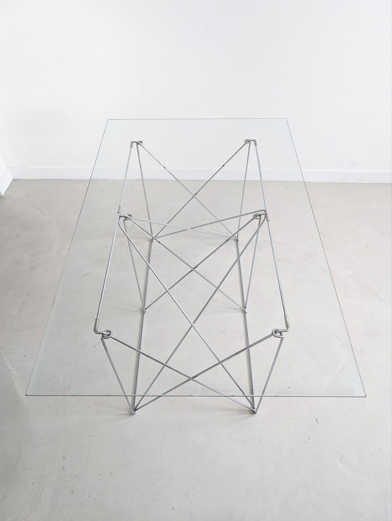 Image 1 of Foldable Steel & Glass Dining Table By Max Sauze 1970'S