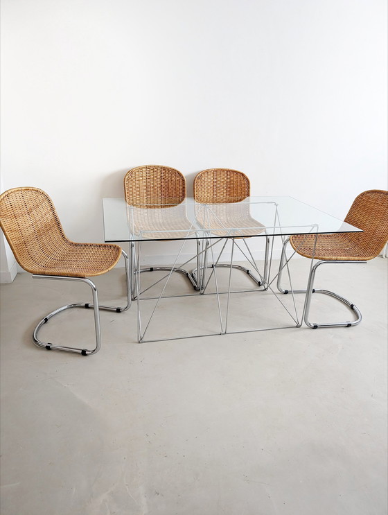 Image 1 of Foldable Steel & Glass Dining Table By Max Sauze 1970'S