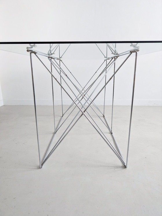 Image 1 of Foldable Steel & Glass Dining Table By Max Sauze 1970'S