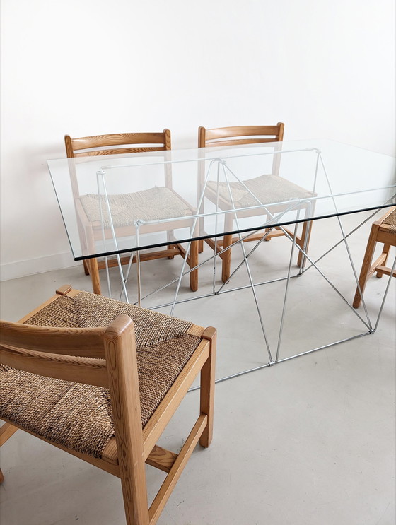 Image 1 of Foldable Steel & Glass Dining Table By Max Sauze 1970'S