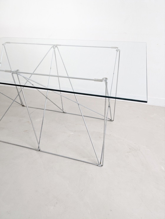 Image 1 of Foldable Steel & Glass Dining Table By Max Sauze 1970'S