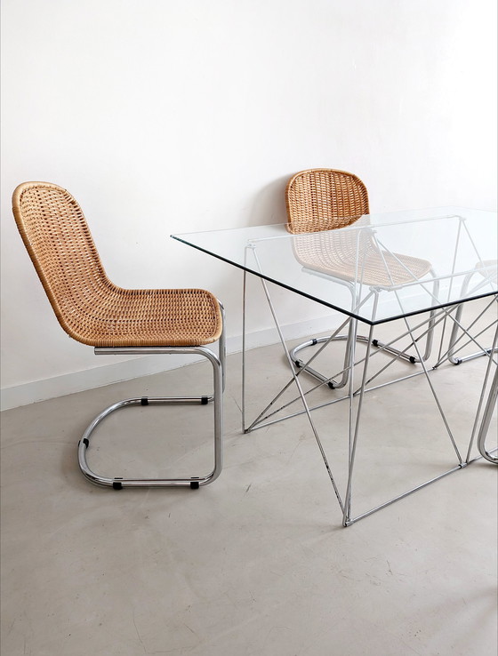 Image 1 of Foldable Steel & Glass Dining Table By Max Sauze 1970'S