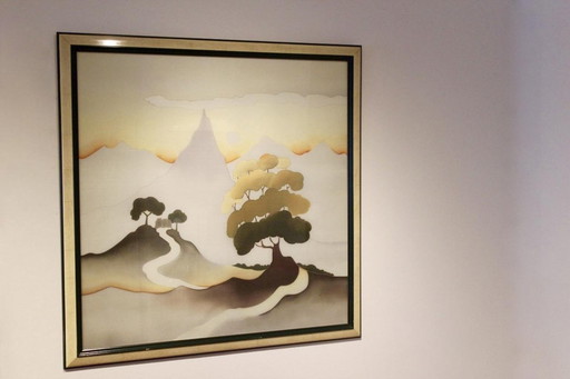 Soleil Couchant by Odille Penelle – schilderijen tekeningen, Silk, Glass, Mid Century Modern