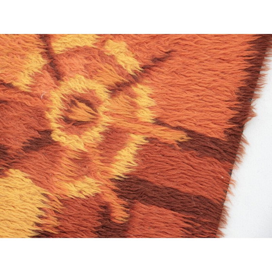 Image 1 of Scandinavian vintage rya rug in virgin wool with sun patterns, Sweden
