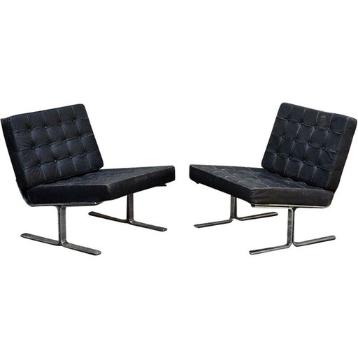 Pair of vintage F 60 leather armchairs by Karl Erik-Ekselius, 1960