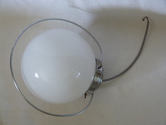 Image 1 of Lustre plafonnier en verre et inox vintage