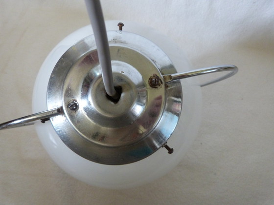 Image 1 of Lustre plafonnier en verre et inox vintage