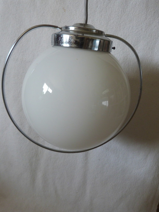 Image 1 of Lustre plafonnier en verre et inox vintage