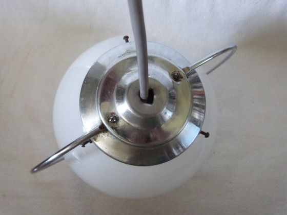 Image 1 of Lustre plafonnier en verre et inox vintage