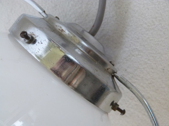 Image 1 of Lustre plafonnier en verre et inox vintage