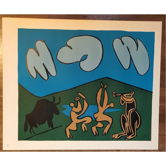 Image 1 of Vintage linocut "Bacchanal with Black Bull" by Pablo Picasso, 1962