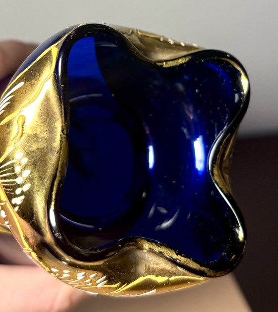 Image 1 of Vase Cobalt Glass Painted Gold - Legras & Cie