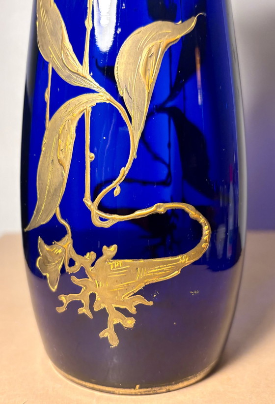 Image 1 of Vase Cobalt Glass Painted Gold - Legras & Cie