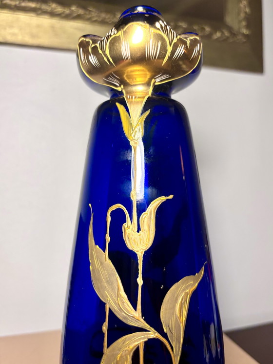 Image 1 of Vase Cobalt Glass Painted Gold - Legras & Cie