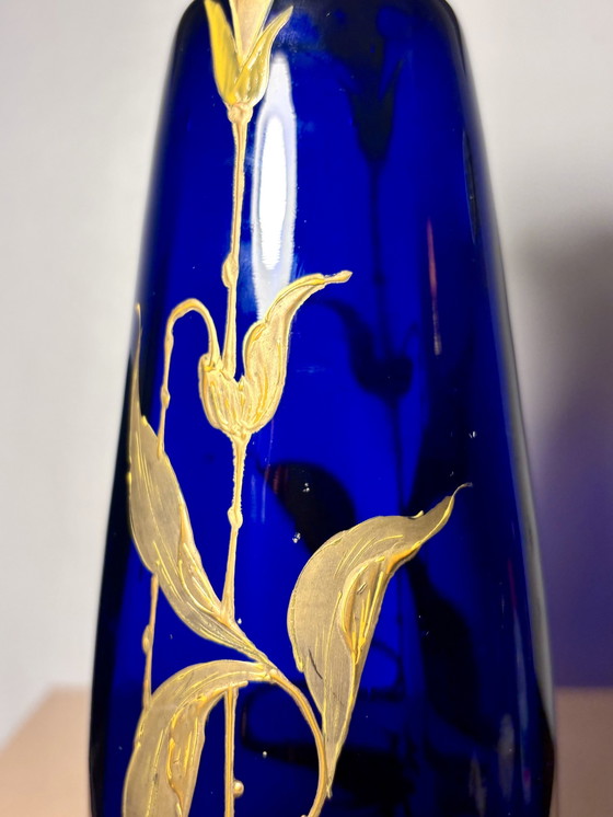 Image 1 of Vase Cobalt Glass Painted Gold - Legras & Cie