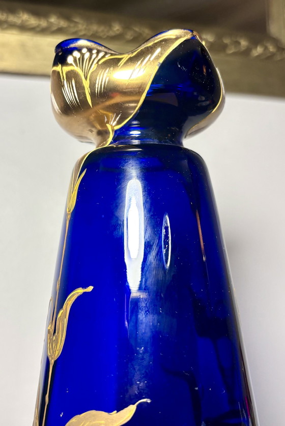 Image 1 of Vase Cobalt Glass Painted Gold - Legras & Cie