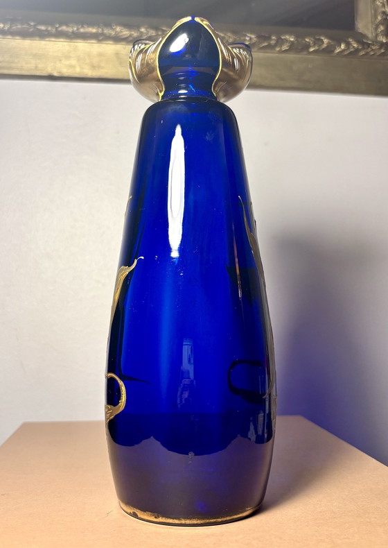 Image 1 of Vase Cobalt Glass Painted Gold - Legras & Cie