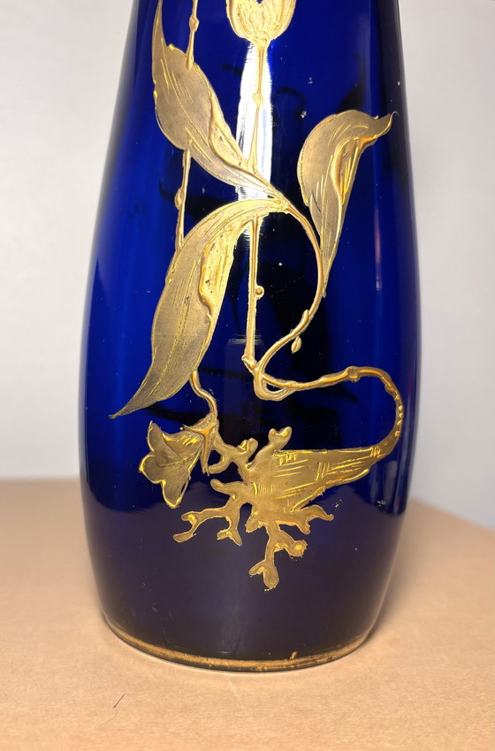 Image 1 of Vase Cobalt Glass Painted Gold - Legras & Cie