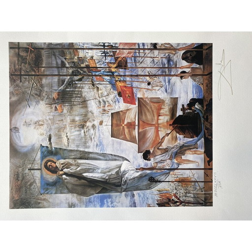 Litografía antigua Descubrimiento de las Américas por Salvador Dalí, década de 1958