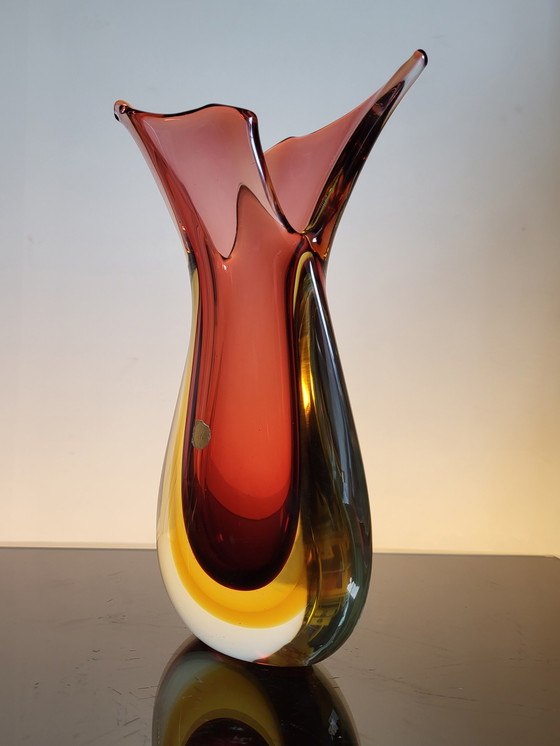 Image 1 of Murano multicolored glass ears vase, Sommerso technique, Seguso Flavio Poli, Italy