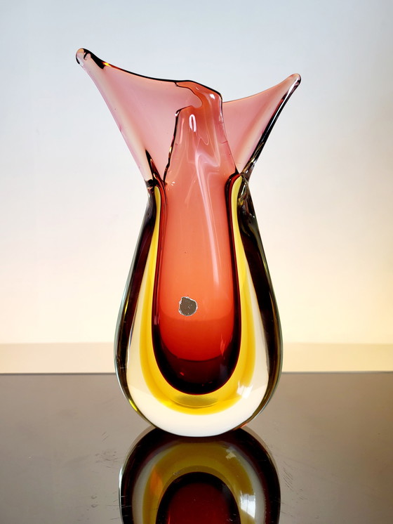 Image 1 of Murano multicolored glass ears vase, Sommerso technique, Seguso Flavio Poli, Italy