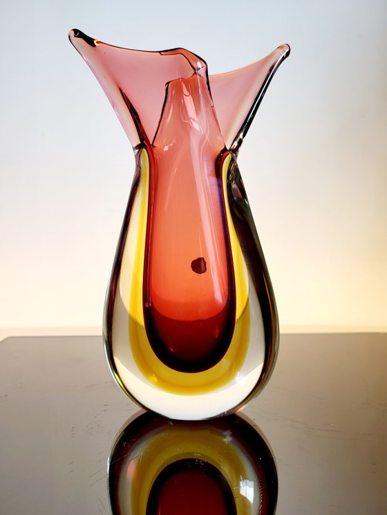 Image 1 of Murano multicolored glass ears vase, Sommerso technique, Seguso Flavio Poli, Italy