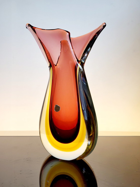 Image 1 of Murano multicolored glass ears vase, Sommerso technique, Seguso Flavio Poli, Italy