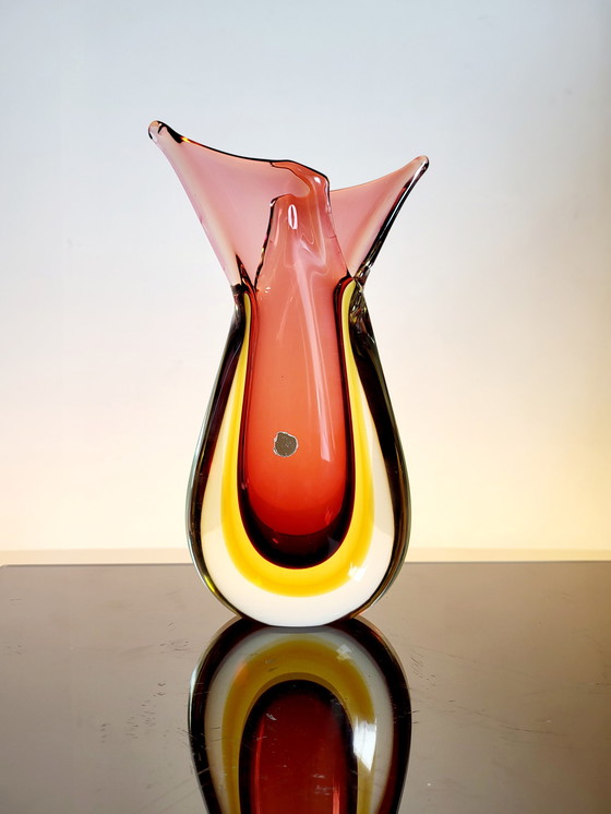 Image 1 of Murano multicolored glass ears vase, Sommerso technique, Seguso Flavio Poli, Italy