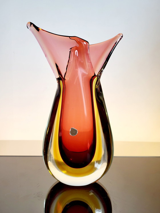 Image 1 of Murano multicolored glass ears vase, Sommerso technique, Seguso Flavio Poli, Italy