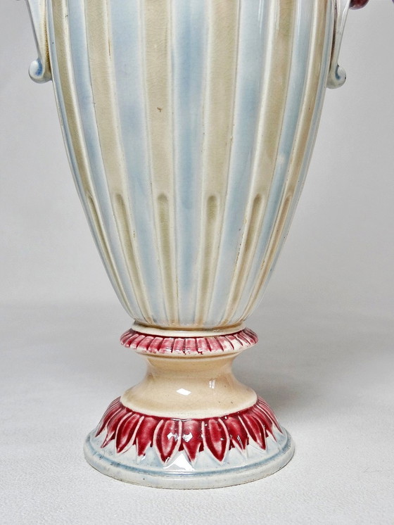 Image 1 of Pair De Vases Majolique, Barbotine Art Déco Anciens Dans Le Goût De Minton Anciens