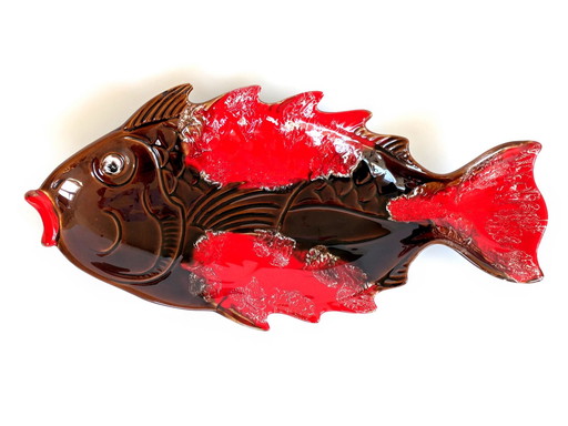 Large Ceramic Tray | Vallauris Fat Lava Fish | France 1960'S