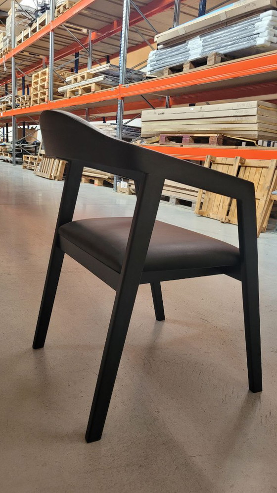 Image 1 of Dining chair in black wood with vegan leather seat