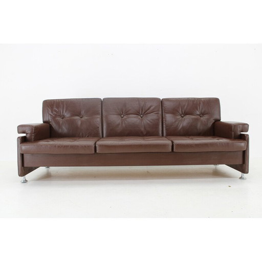 Vintage leather folding sofa by Arch. Spicka, Czechoslovakia 1970s