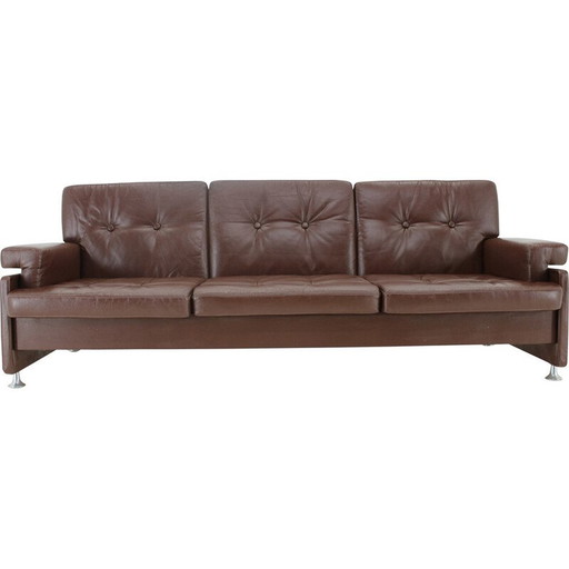 Vintage leather folding sofa by Arch. Spicka, Czechoslovakia 1970s