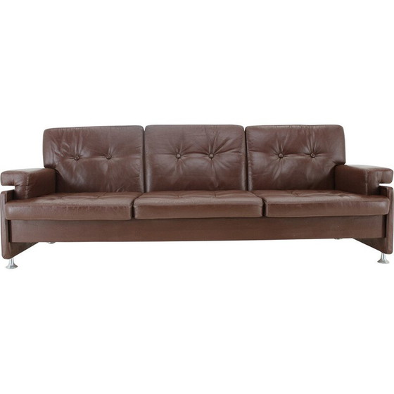 Image 1 of Vintage leather folding sofa by Arch. Spicka, Czechoslovakia 1970s
