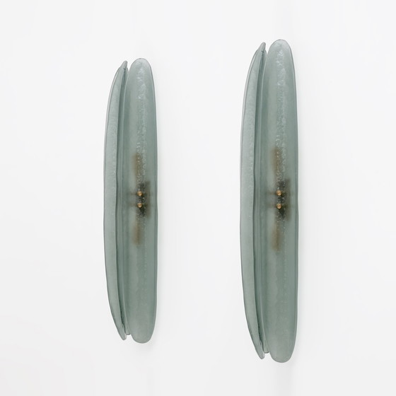 Image 1 of 2x Mid-Century Modern Aqua Green Murano Glass Sconces