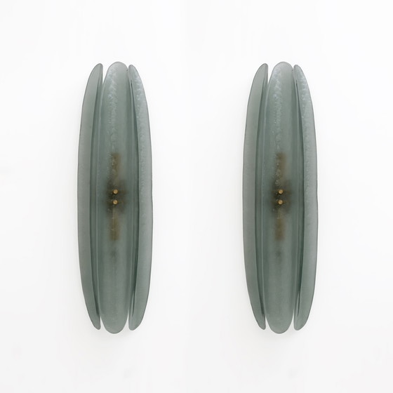 Image 1 of 2x Mid-Century Modern Aqua Green Murano Glass Sconces