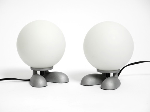 Pair Of Rare 1990S Table Lamps With A Cast Aluminum Base With Feet And A Spherical Glass Lampshade Made By Sompex